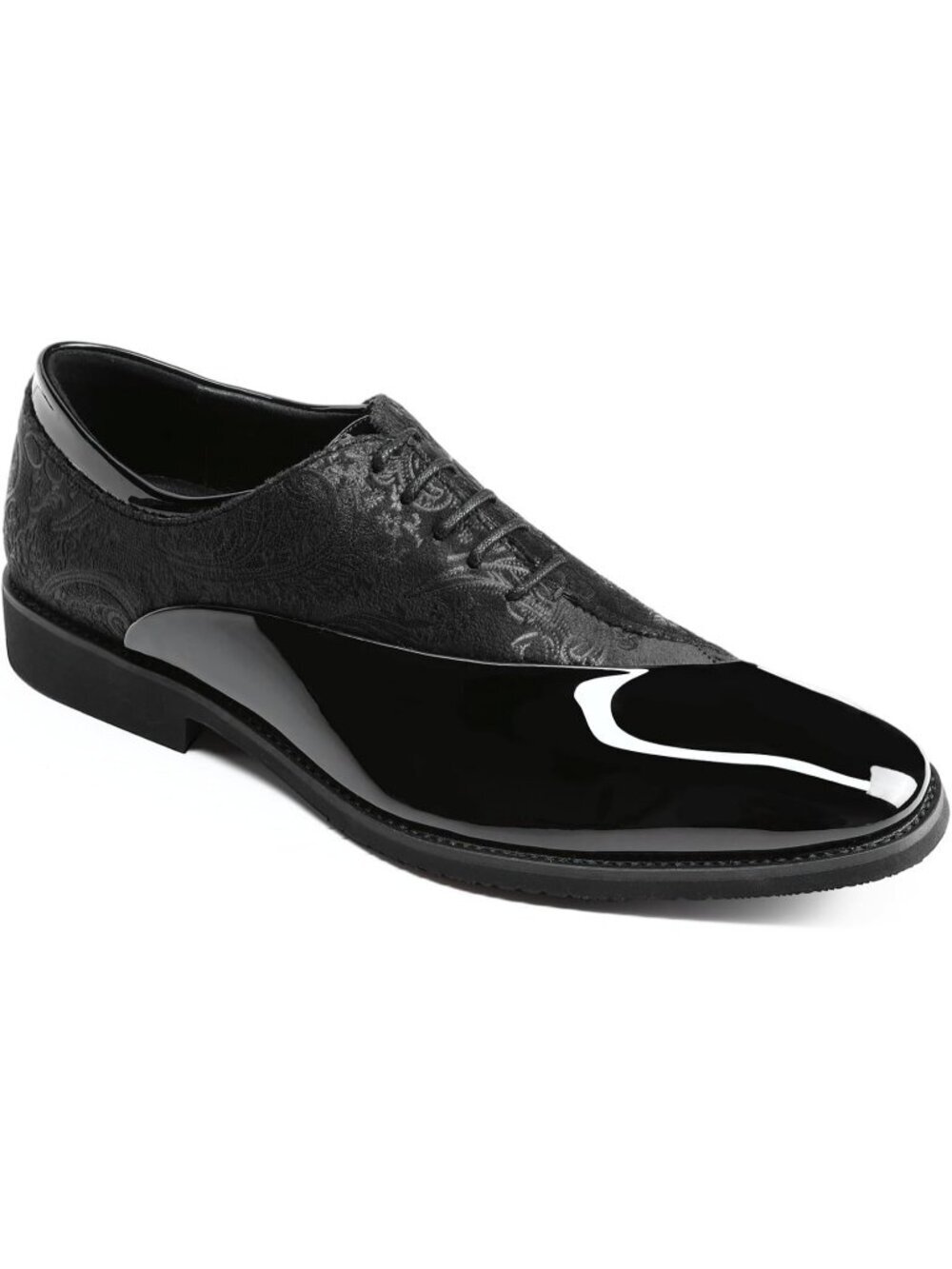 Men's Black Elegant Rubber Sole Lace Up Patent Velvet Tuxedo Formal Oxford Shoes